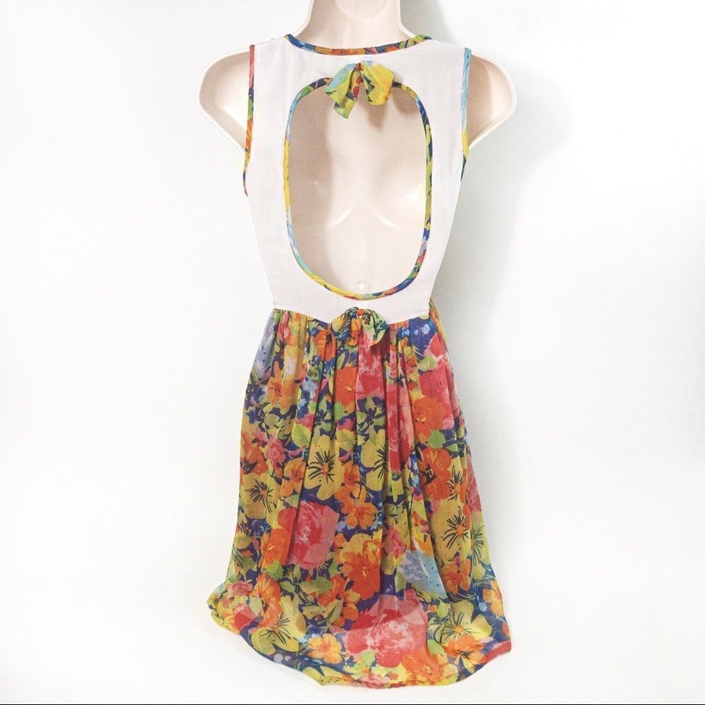 Blue Plate Floral Open Back Tank Dress Sz M - Picture 4 of 10